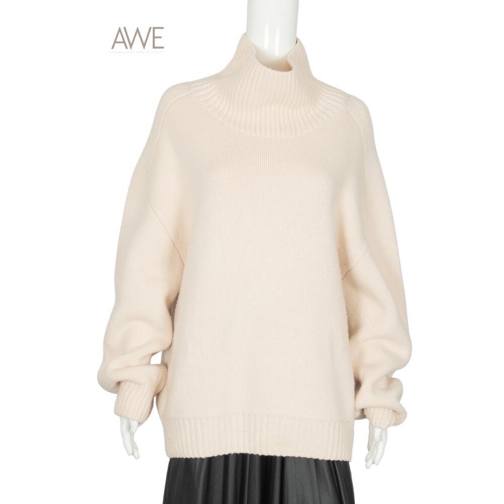 KHAITE Beige Landen Oversized Brushed Cashmere Turtleneck Sweater Size Medium